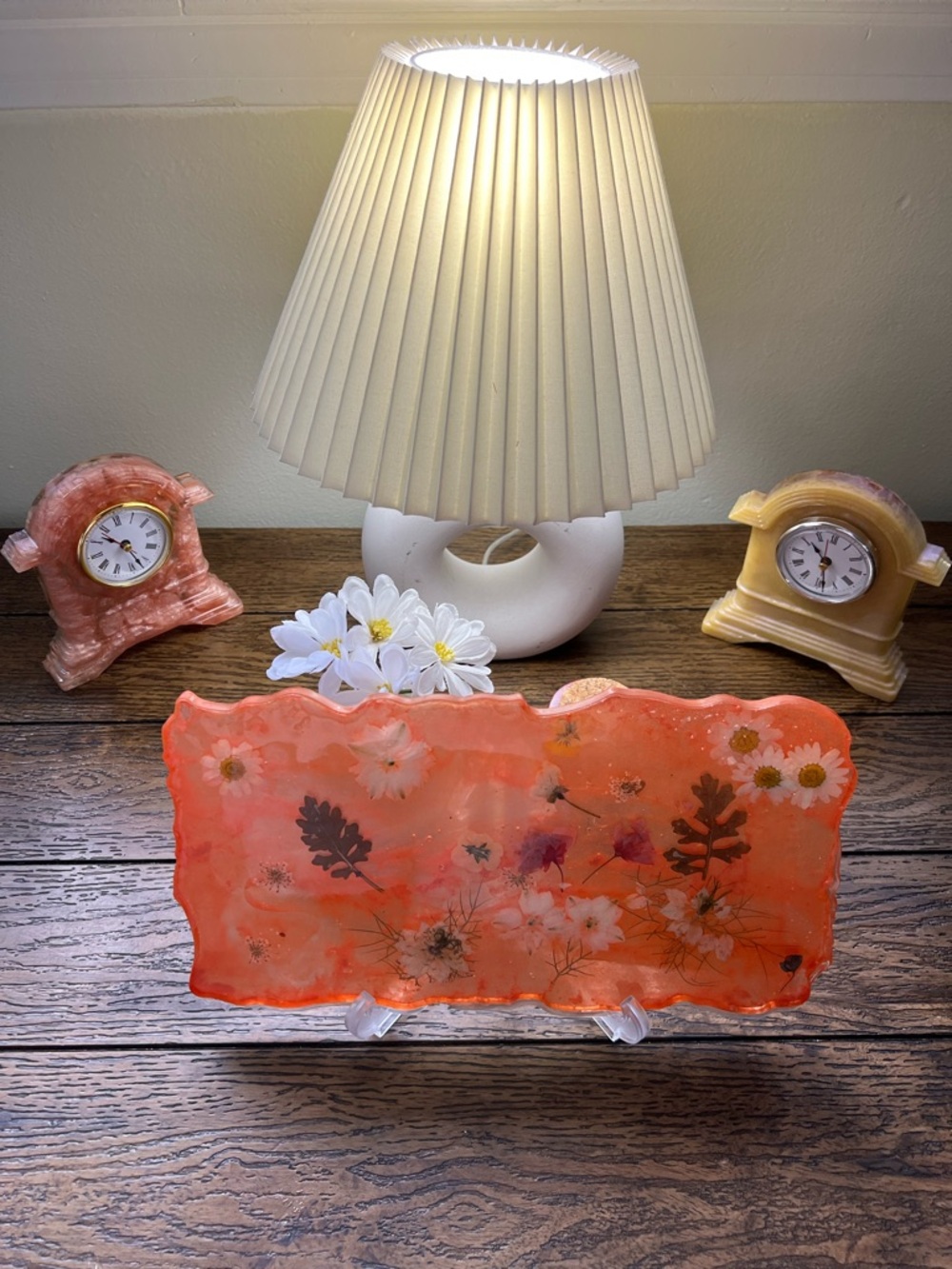 Handmade Orange Floral Resin Decorative Tray